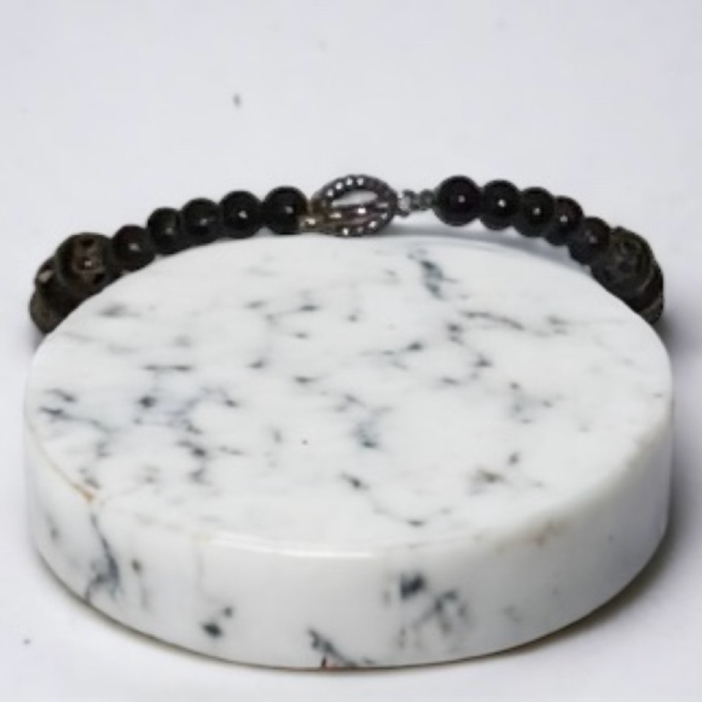 Women’s Necklace -Black Onyx/Sterling Silver Pendant & Beads -Substantial Choker - Picture 2 of 10